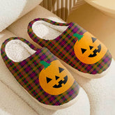 Clan Carnegie Modern Tartan Halloween Pumpkin Slippers, Fluffy Spooky Slippers BZ12 Carnegie Modern Tartan Tartan Halloween